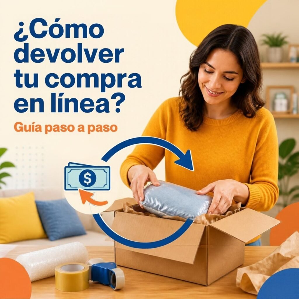 Persona empacando un producto en una caja para devolver una compra en línea