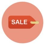 Etiqueta roja de oferta sobre fondo durazno