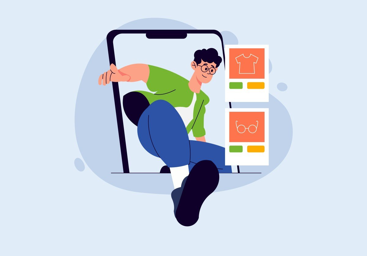 Hombre usando una tienda en línea desde su celular